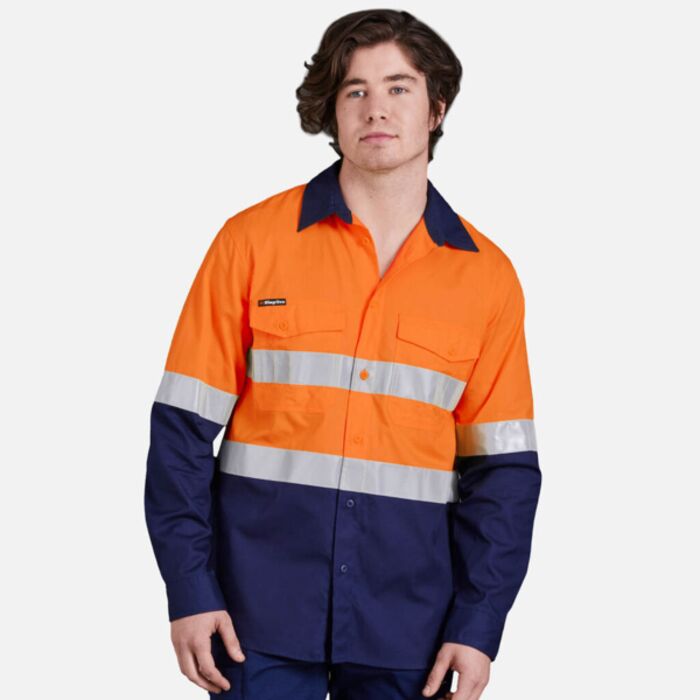 King Gee WorkCool 2 Hi-Vis Reflective Two Tone Long Sleeve Work Shirt Thumbnail