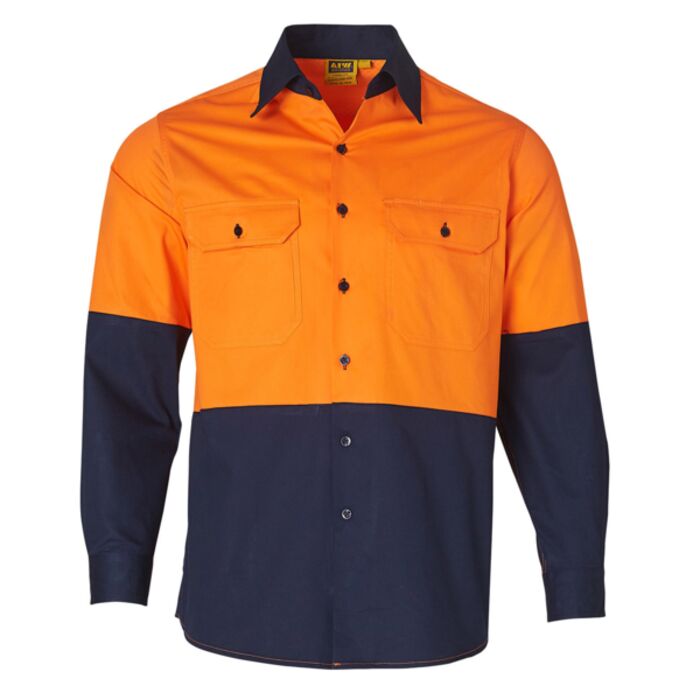 Winning Spirit Men's Hi-Vis Cool-Breeze Cotton Twill Safety Shirt L/S Thumbnail